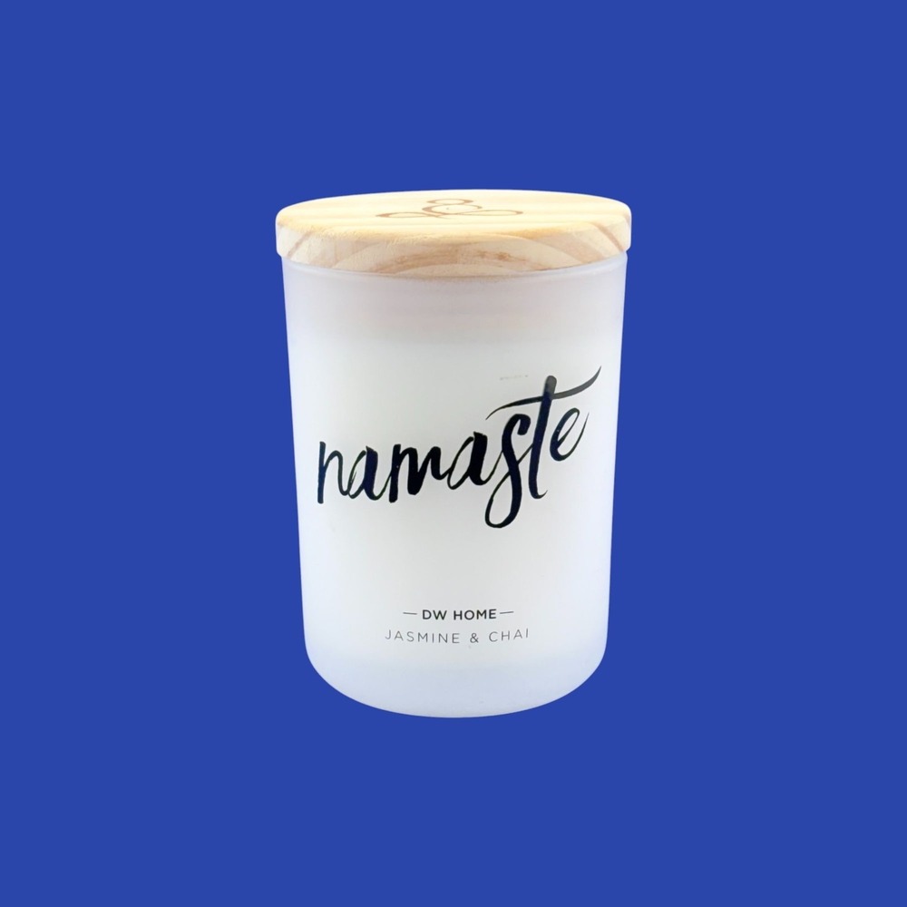 Namaste Jasmine and Chai Scented Candle 7.4 oz Jar Wood Lid DW Home #YOG7002